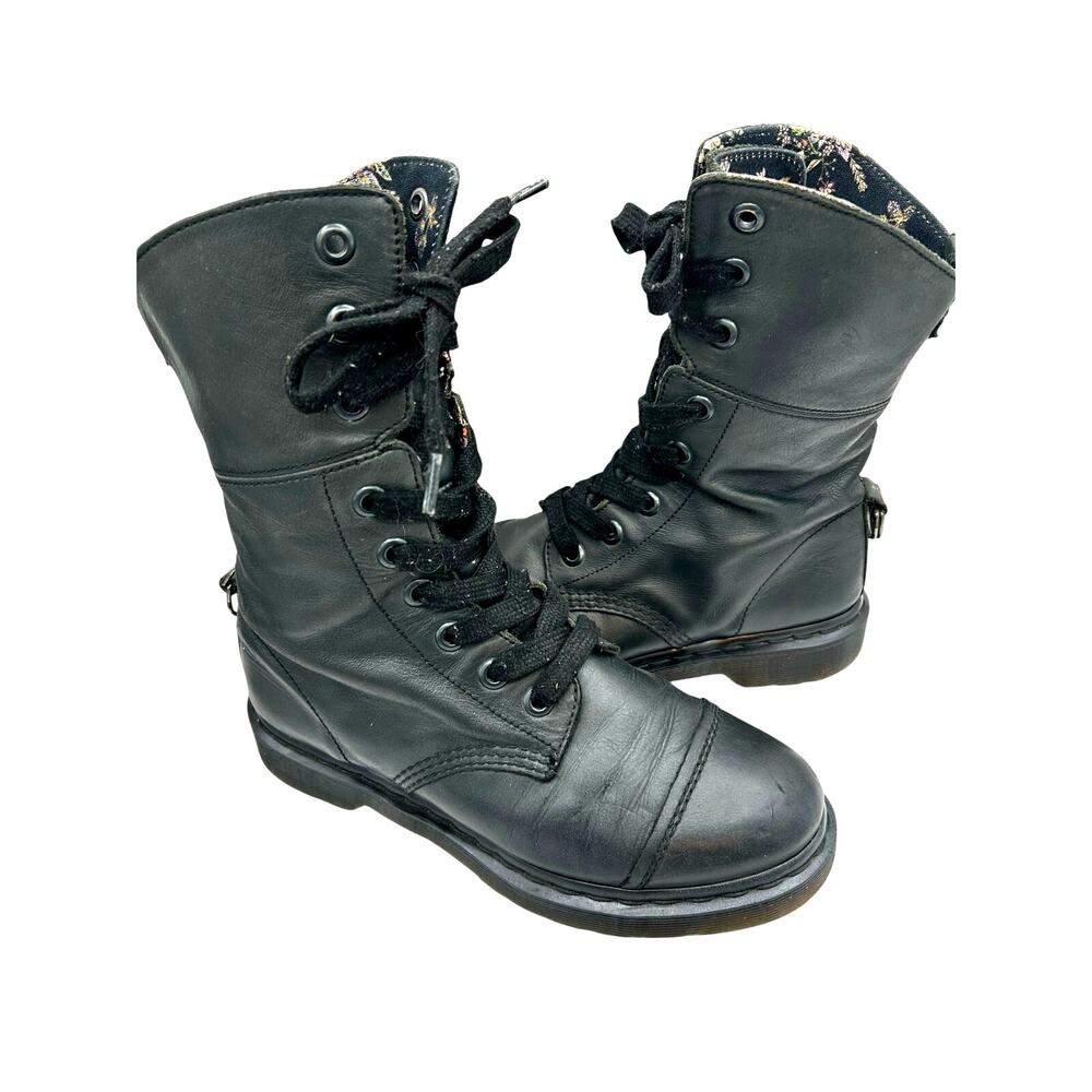 Dr Martens Aimilita Triumph 1914 Lace Up Combat Boot 12-eye Floral Foldover Sz 9
